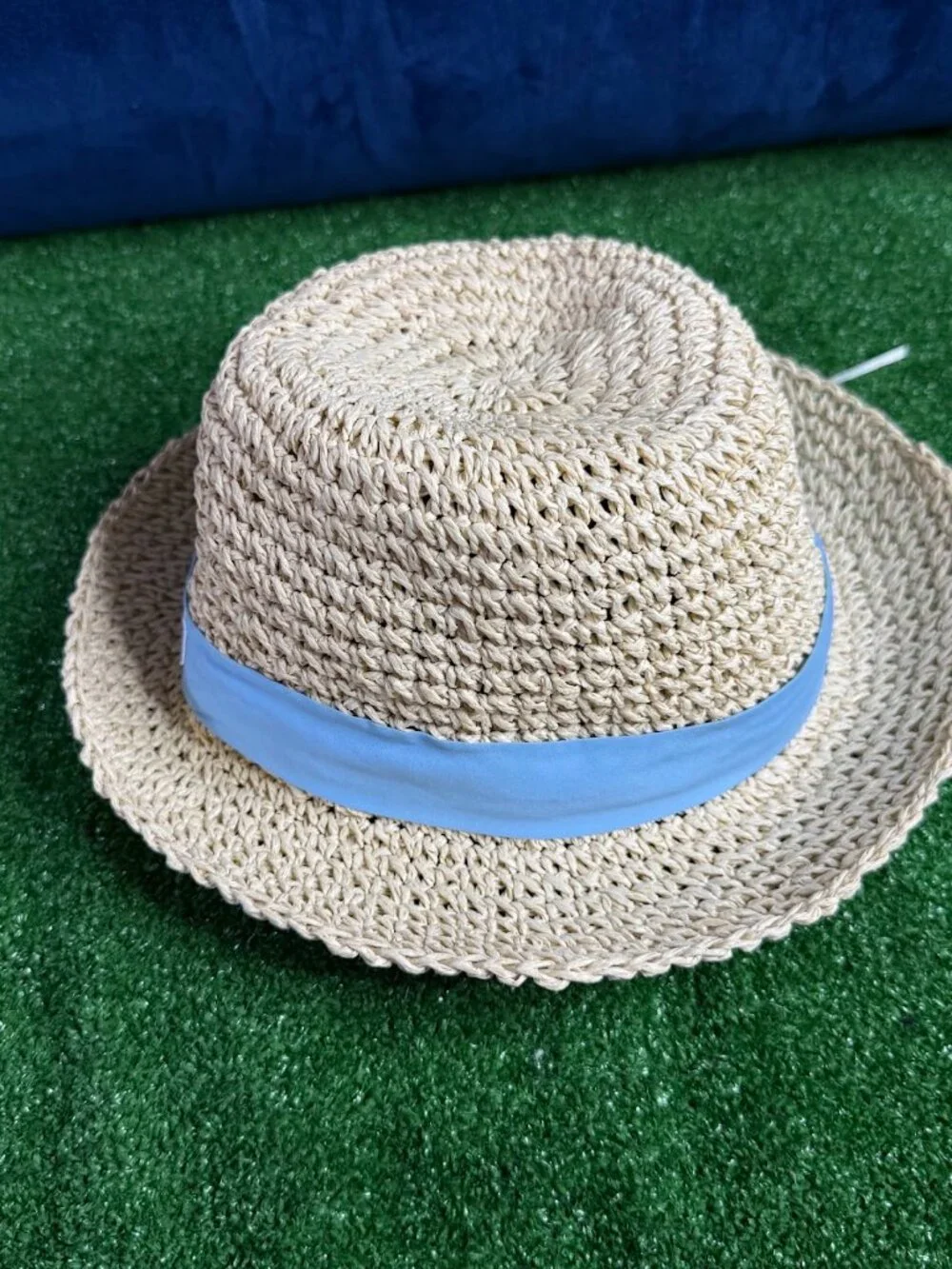 Dolce & Gabbana Natural Straw Hat with Light Blue Band